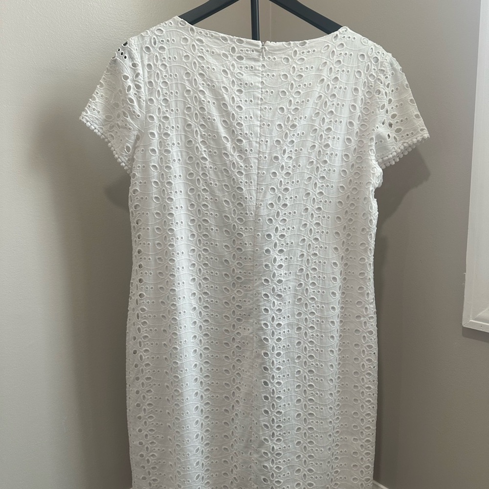 London Times 100% Cotton White Eyelet Short Sleeve Shift Mini Dress - Picture 3 of 12